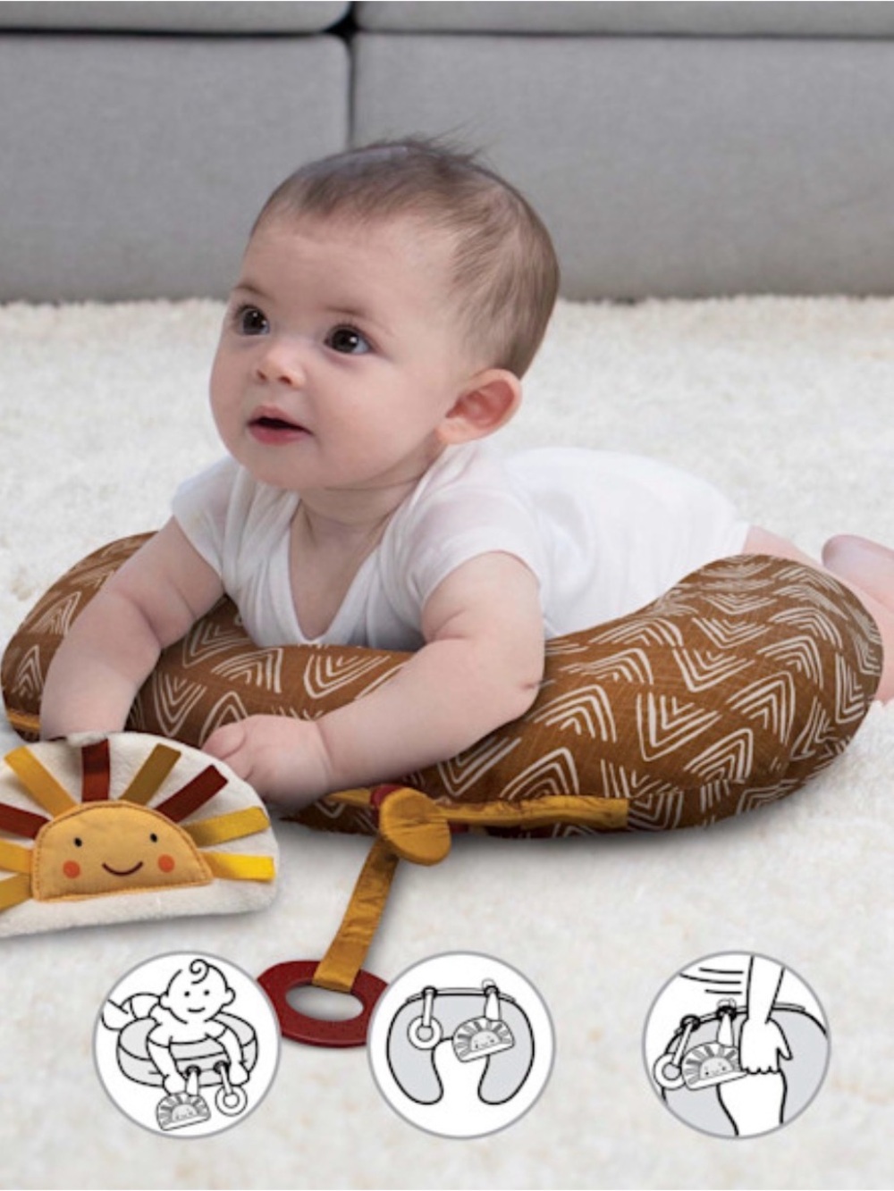 Boppy Tummy Time Prop Pillow, Orange Golden Sun with Teething Toys - Picture 6 of 6
